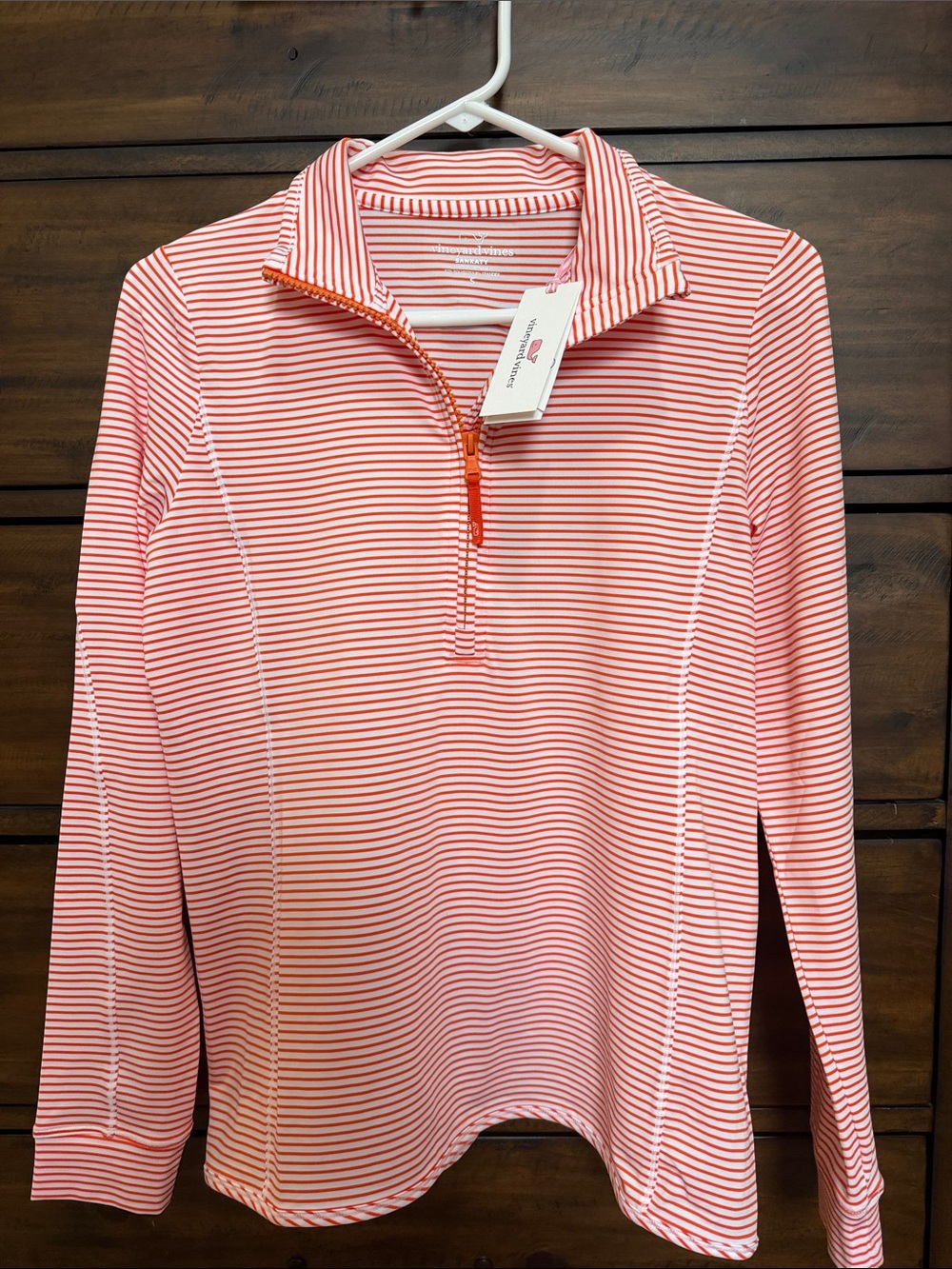 Vineyard Vines Orange and White Striped Zip Pullover